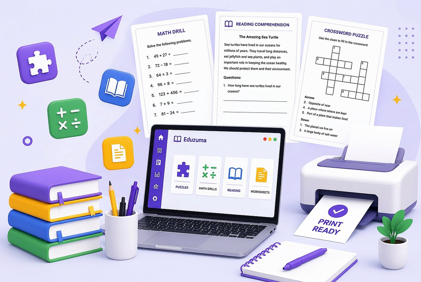 Eduzuma worksheet generator dashboard preview